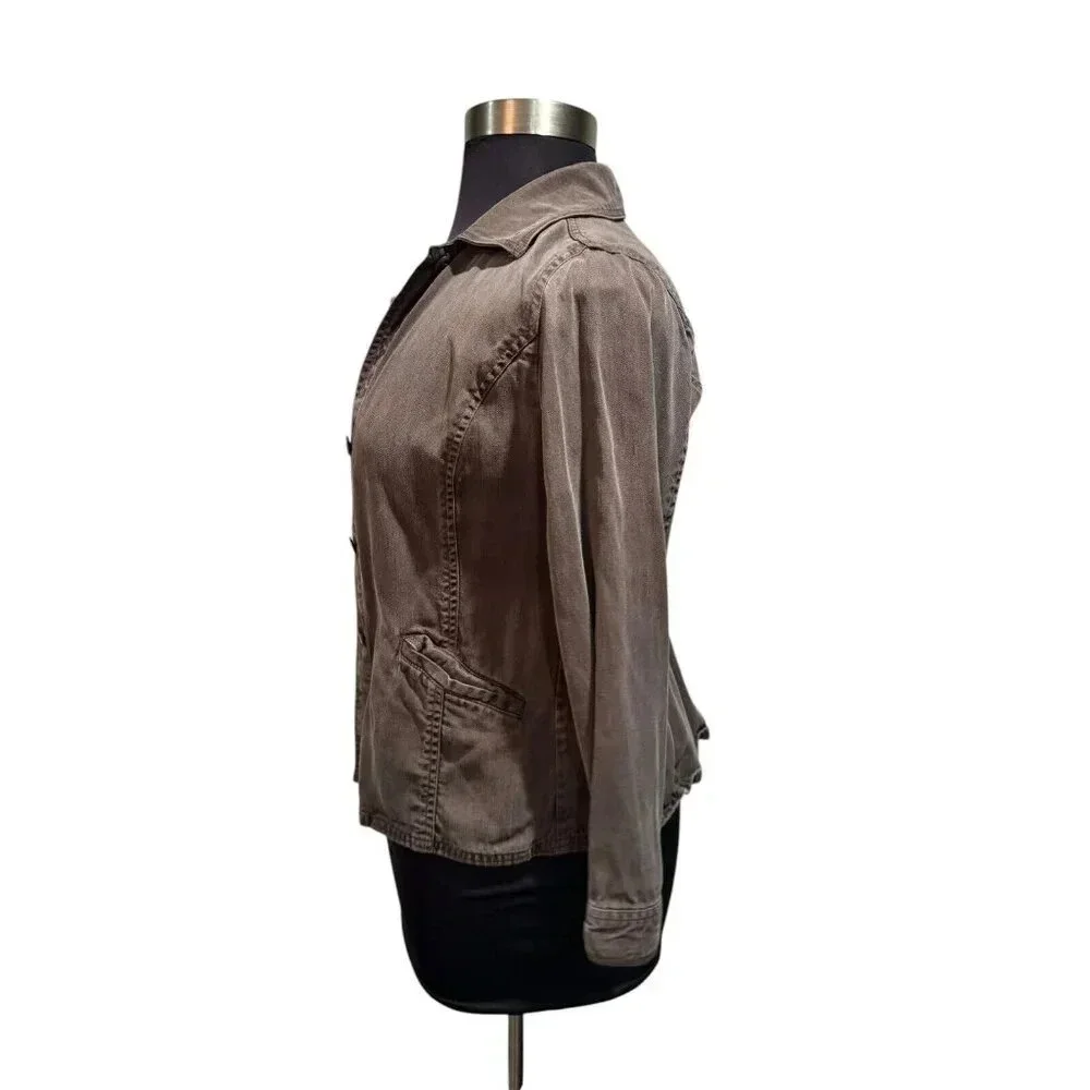 J.Jill Brown Button Down Lightweight Collared Jacket Small Petite‎